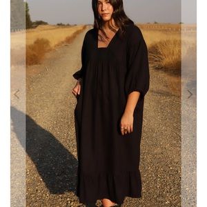 Harlyjae Black Raw Silk Paysanne Maxi Dress